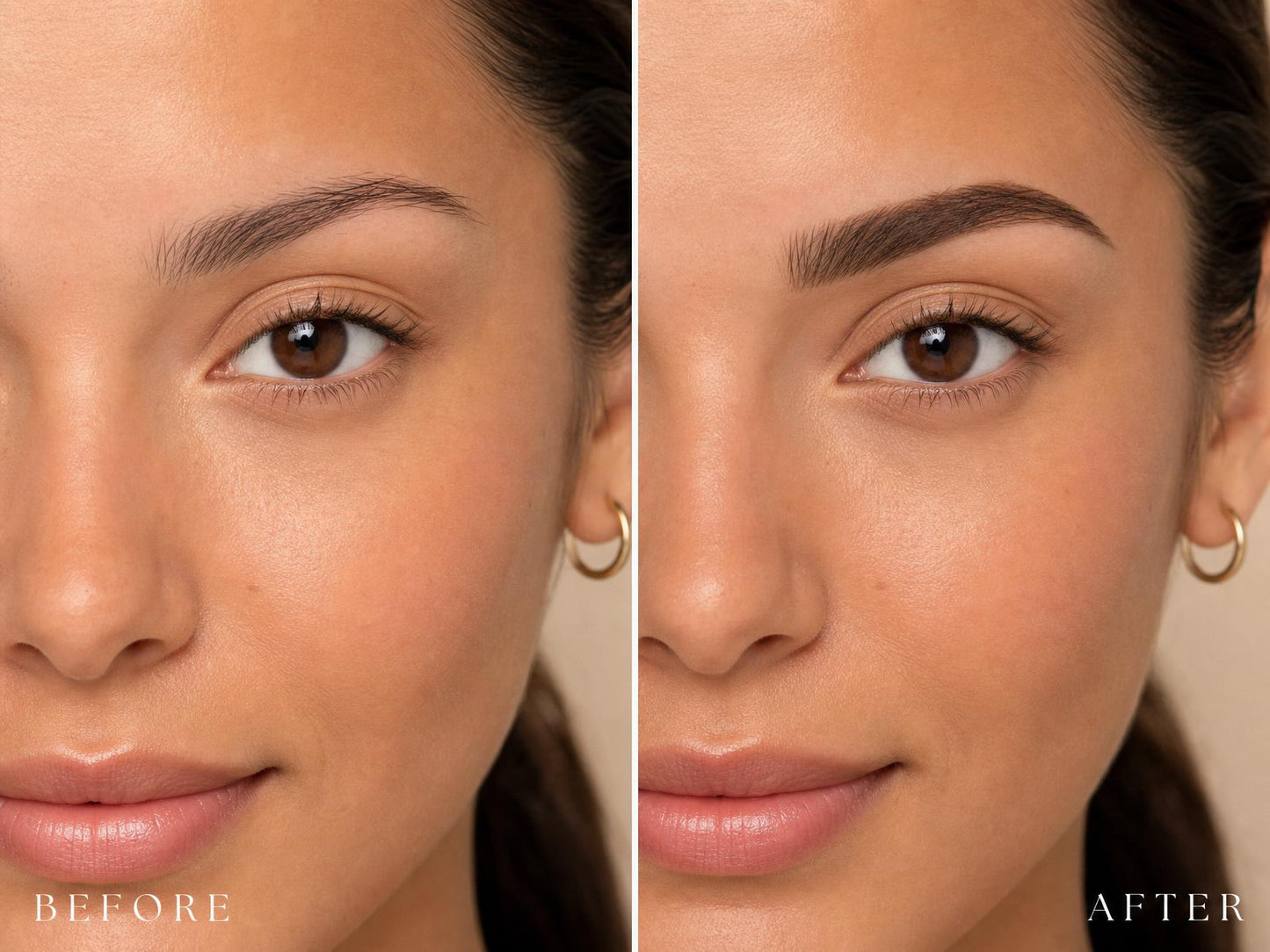 Before and after using the Novelle Brow Stamp Kit