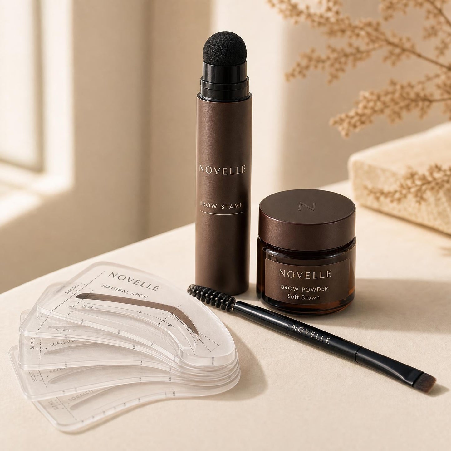 Novelle Brow Stamp Kit bundle — stamp, brow powder, stencils, and brush